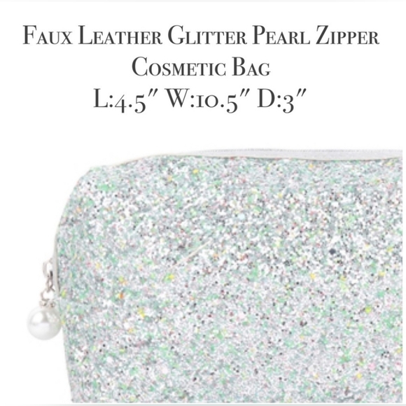 [NEW] White Faux Leather Glitter Makeup Bag - Picture 3 of 3